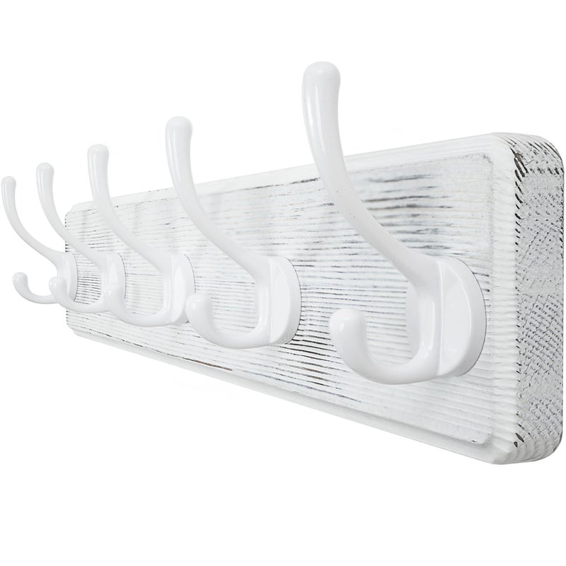 WEBI Coat Rack Wall Mount,Coat Hooks Wall Mounted,16" Hole to Hole,Large Coat Hanger Wall Hook Rack,5 Hooks for Hanging Coats,Hats,Jacket,Clothes,White - Image 1